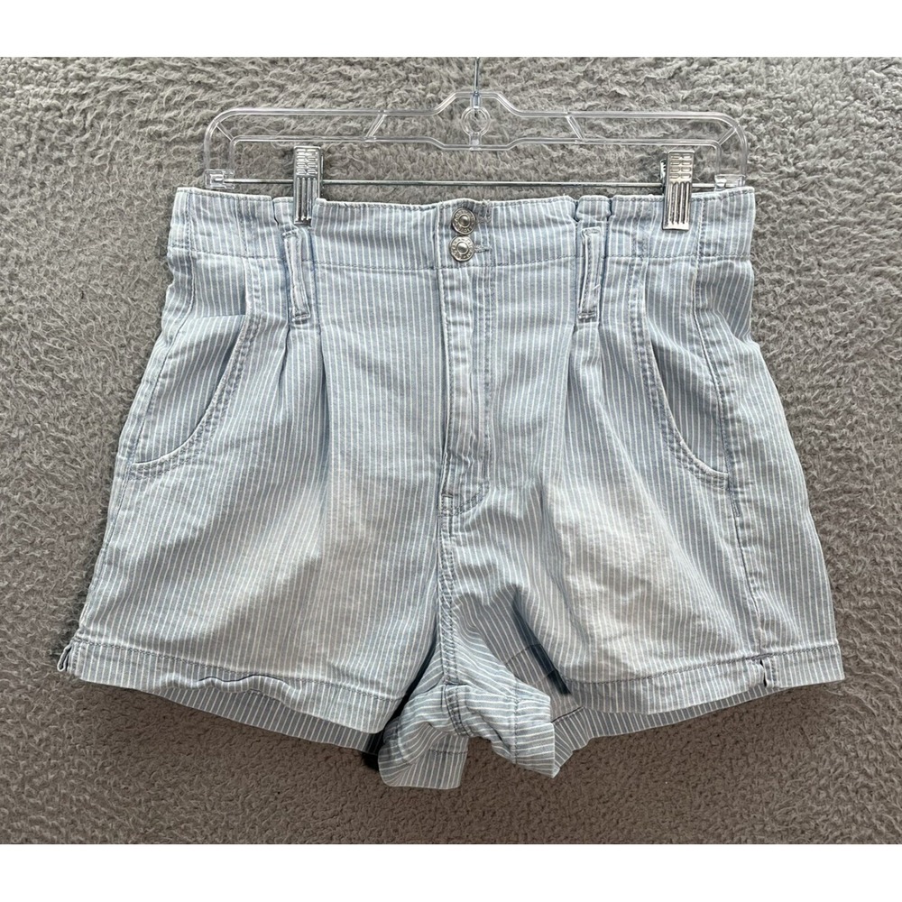 American Eagle Shorts Womens 6 Blue White Striped Highest Rise Mom Coastal Beach